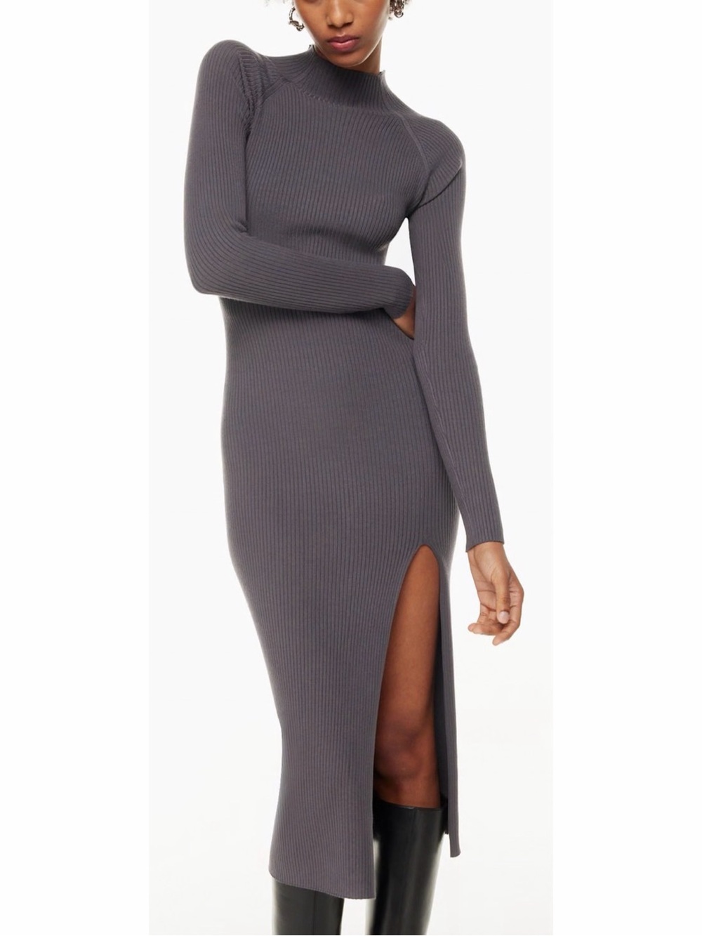 Aritzia Wilfred Alchemy Mock Neck Sweater Midi Dress Grey